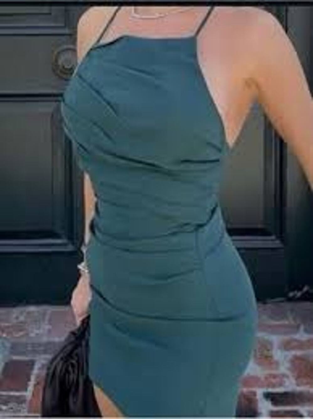 Zara NWT Linen Blend Diagonal Pleat Mini Dress Forest Green XS Homecoming
